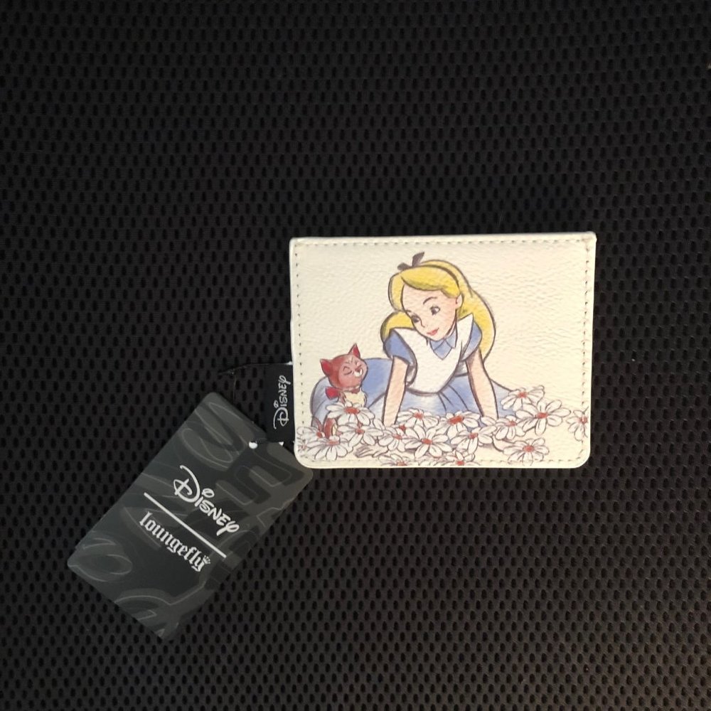 NWT Disney Alice in Wonderland Floral Cardholder Spring Flower Cat Dinah Blue